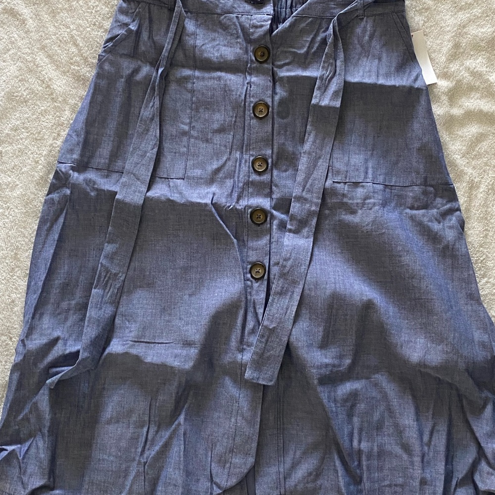 Large, Juniors Blue lined button down skirt